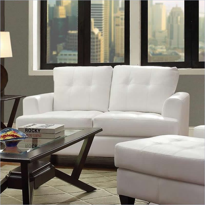 Coaster Hurley Tufted Love Seat in White Leather