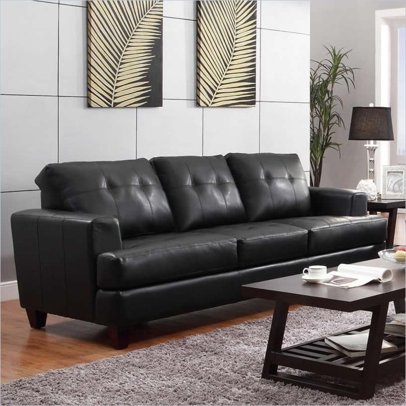 Coaster Hurley Tufted Sofa in Black Leather