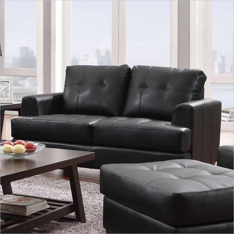 Coaster Hurley Tufted Love Seat in Black Leather