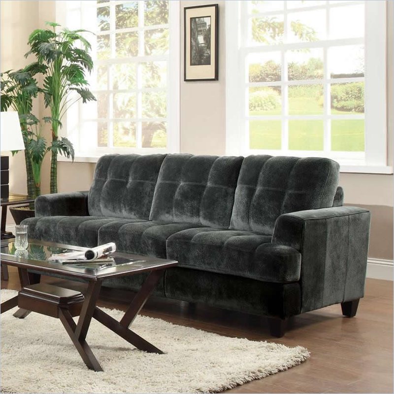 Coaster Hurley Tufted Sofa in Charcoal Velvet