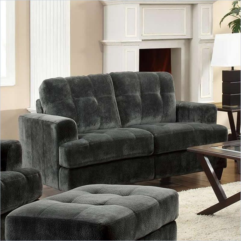 Coaster Hurley Tufted Love Seat in Charcoal Velvet