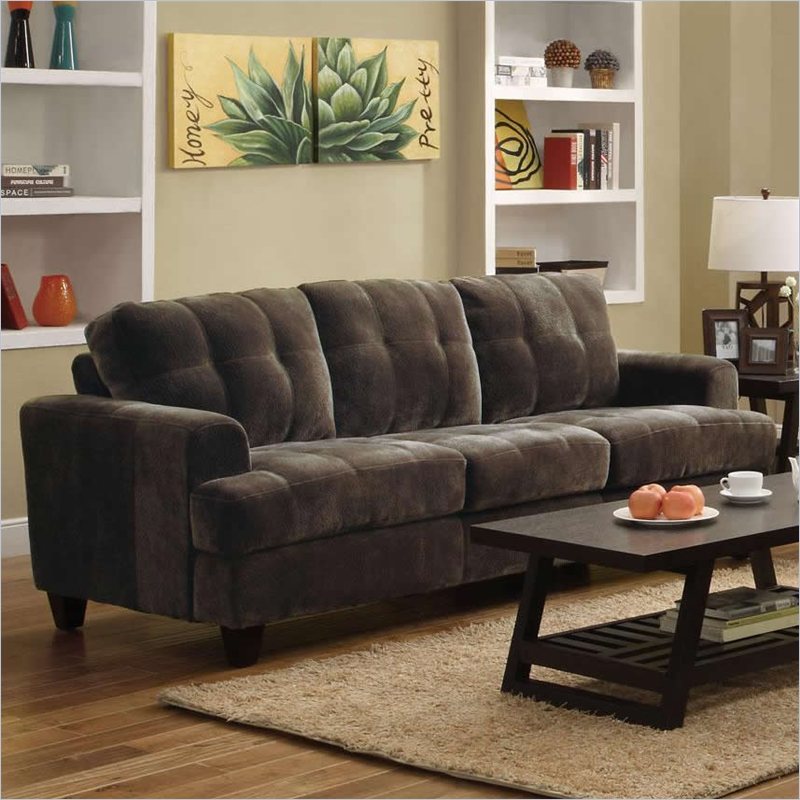 Coaster Hurley Tufted Sofa in Chocolate Velvet