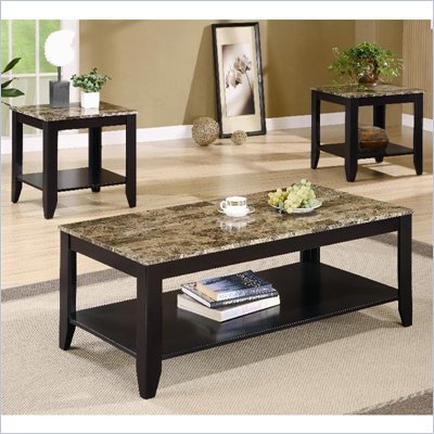 Coaster 3 Piece Occasional Table Sets with Shelf and Marble Look