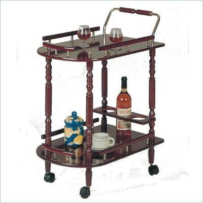 Coaster 3512 Serving Cart with Brass Accents in Cherry Finish
