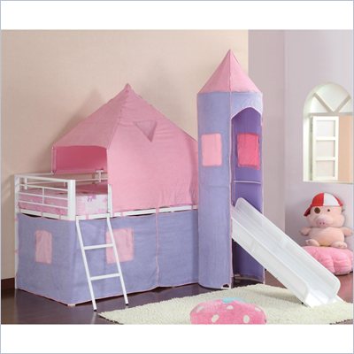 Coaster Bunks Twin Loft Bed Tent in Pink and Purple