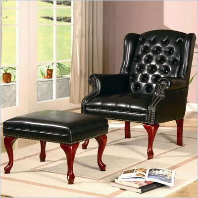 Coaster Traditional Wing Back Button Tufted Chair and Ottoman