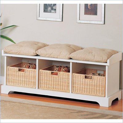 Coaster White Storage Bench with Baskets