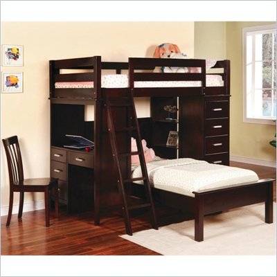 Coaster Workstation Twin over Twin Loft Bunk Bed in Cappuccino Finish