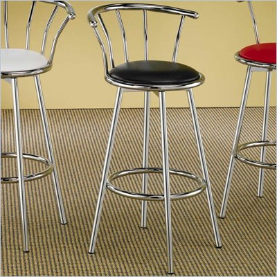 Coaster Cleveland 29"H Chrome Plated Bar Stool with Upholstered Seat in Black