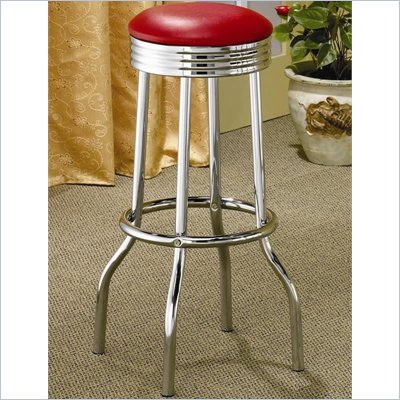 Coaster Cleveland Chrome Plated Soda Fountain Bar Stool in Red