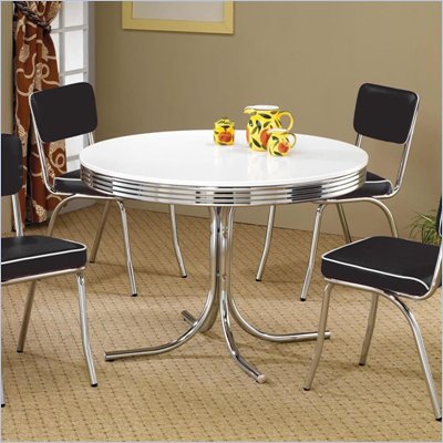 Coaster Cleveland Round Chrome Plated Dining Table with White Top