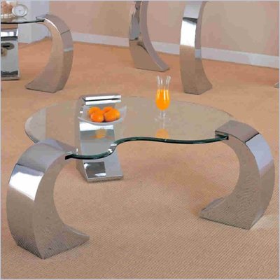 Coaster Custer Chrome Coffee Table with Metal Base and Kidney Glass Top