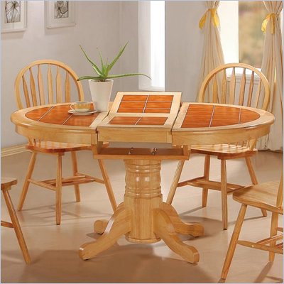 Coaster Damen Oval Tile Top Pedestal Table with Leaf in Warm Natural Wood Finish