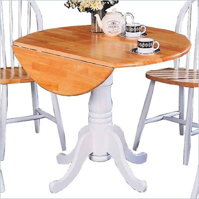 Coaster Damen Round Pedestal Drop Leaf Table in Natural and White