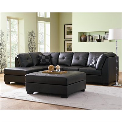 Coaster Darie Leather Sectional Sofa with Left-Side Chaise in Black