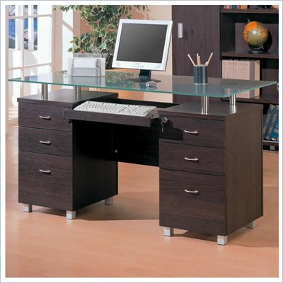 Coaster Decarie Glass Top Double Pedestal Desk in Cappuccino