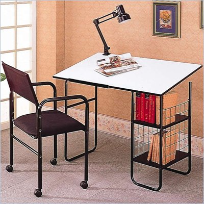 Coaster Desks 3 Piece Drafting Desk with Chair and Lamp