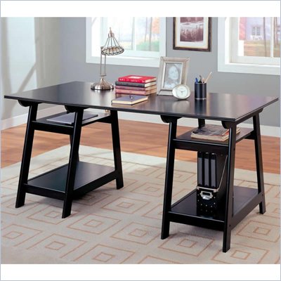 Coaster Desks Casual Double Pedestal Trestle Desk with Open Shelves in Black