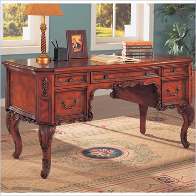 Coaster Desks Double Pedestal Desk w/ Carved Details in Cherry