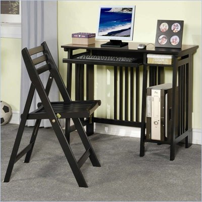 Coaster Desks Folding Computer Desk w/ Keyboard Tray & Chair in Black