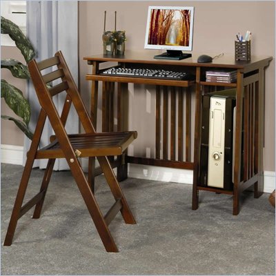 Coaster Desks Casual Computer Desk w/ Keyboard Tray & Chair in Brown