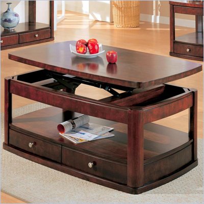 Coaster Evans Contemporary Rectangular Lift Top Cocktail Table in Cherry