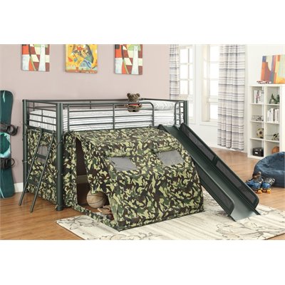 Coaster Twin Size Kids Metal Loft Bed With Slide in Camouflage