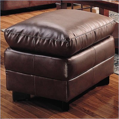 Coaster Harper Overstuffed Leather Ottoman in Rich Brown