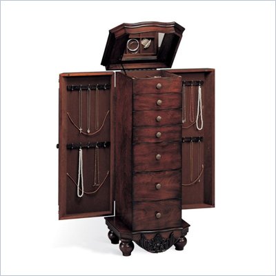 Coaster Seven Drawer Antique Jewelry Armoire in Dark Cherry