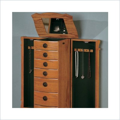Coaster Seven Drawer Jewelry Armoire in Warm Oak