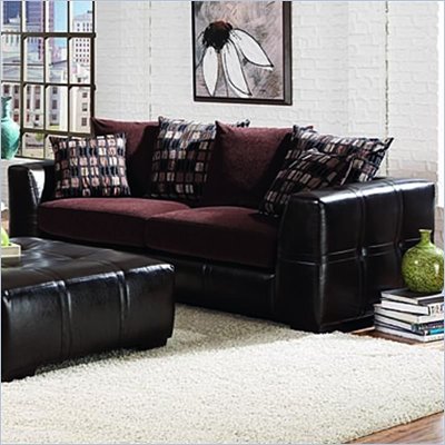 Coaster Vinyl Tufted Sofa in Brown Chenille