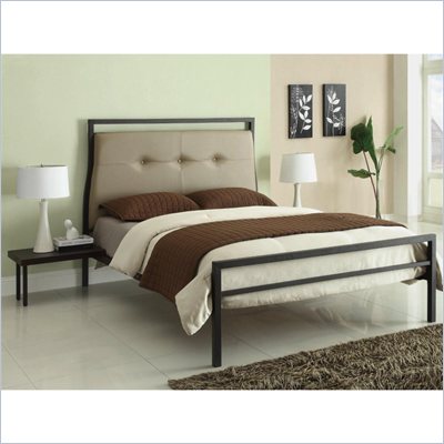 Coaster Leon Upholstered Bed and Attached Nightstand in Black
