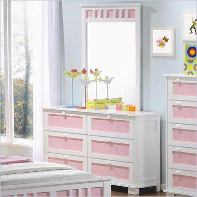 Coaster Lindsley 6 Drawer Youth Dresser and Mirror Set in White