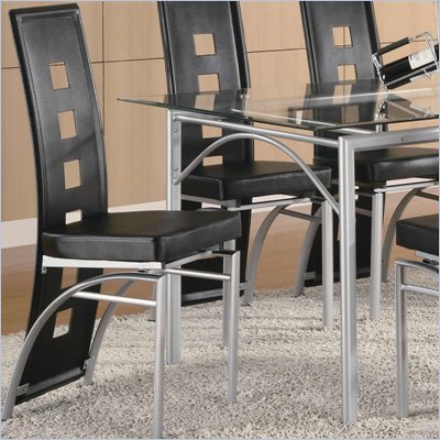 Coaster Los Feliz Metal Dining Chair with Black Vinyl in Matte Silver