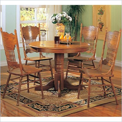 Coaster Mackinaw Round Pedestal Wood Dining Table in Medium Oak