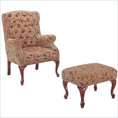 Coaster Queen Anne Button Tufted Wing Accent Chair with Ottoman in Chenille Fabric