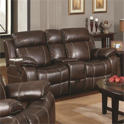 Coaster Myleene Leather Double Gliding Love Seat in Brown