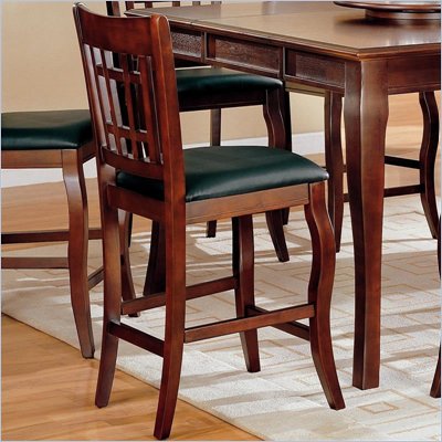 Coaster Newhouse 24 Inch Bar Stool with Grid Back Black Faux Leather in Cherry
