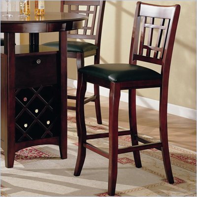 Coaster Newhouse 29 Inch Bar Stool with Grid Back Black Faux Leather in Cherry