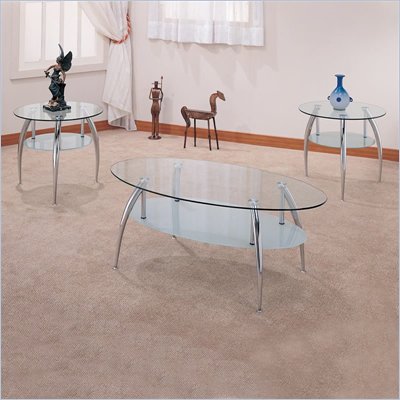 Coaster 3 Piece Chrome and Glass Occasional Table Set 
