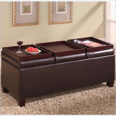 Coaster Contemporary Brown Faux Leather Storage Ottoman with Reversible Trays