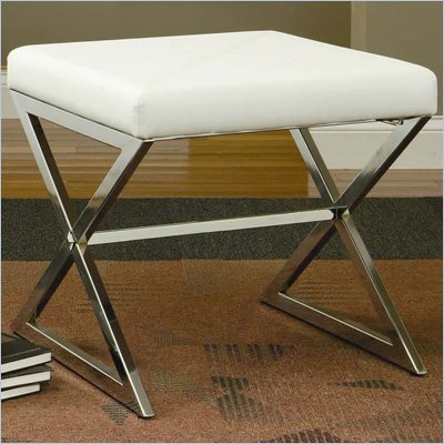 Coaster Ottoman with Metal Base in White Faux Leather