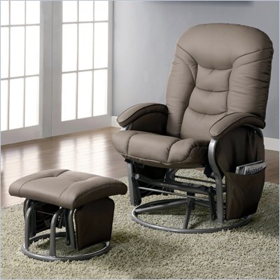 Coaster Recliners with Ottomans Casual Glider Recliner Chair in Beige Leatherette