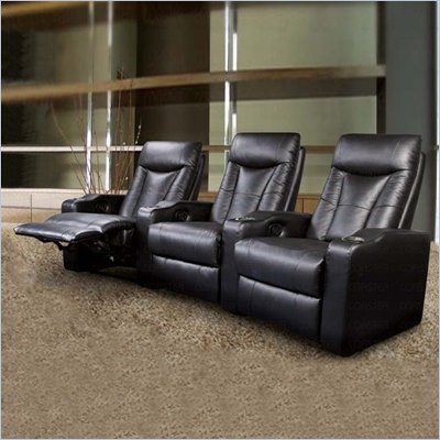 Coaster Pavillion Theater Seating - 3 Black Leather Chairs
