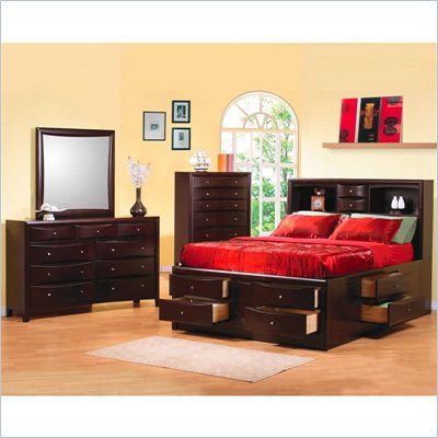 Coaster Phoenix Bookcase Storage Bed 3 Piece Bedroom Set in Cappuccino