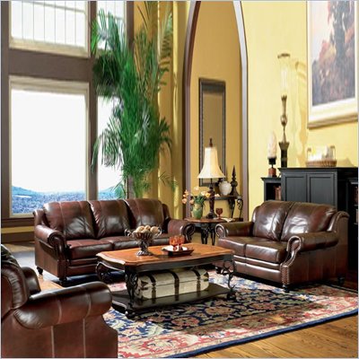 Coaster 3 Piece Tri-tone Leather Sofa Living Room Set in Brown