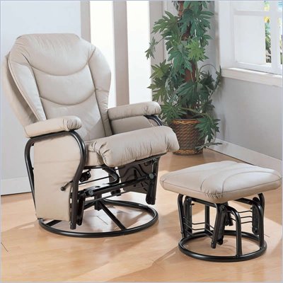 Coaster Leatherette Recliner Glider Chair with Ottoman in Solid Bone