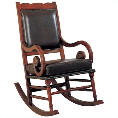 Coaster Traditional Wood Rocker with Brown Bicast Leather Seat and Back