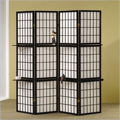 Coaster Four Panel Screen Room Divider in Black with Shelves