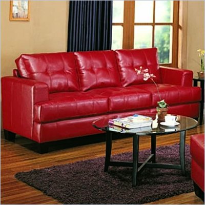Coaster Samuel Modern Tufted Sofa in Red Bonded Leather